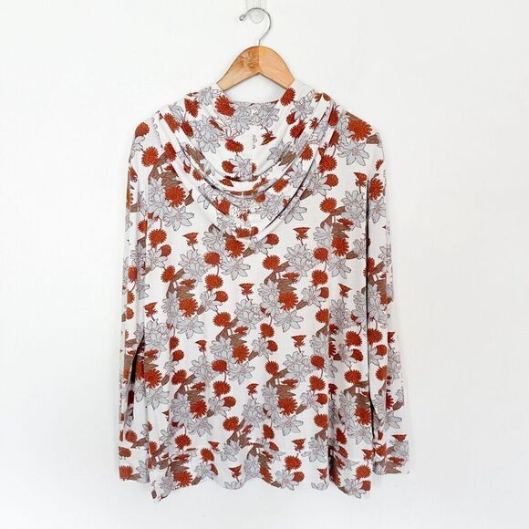 Kate Quinn Women’s Blue Rust Retro Floral Bamboo Blended 1/4 Button Hooded Top - Picture 6 of 8